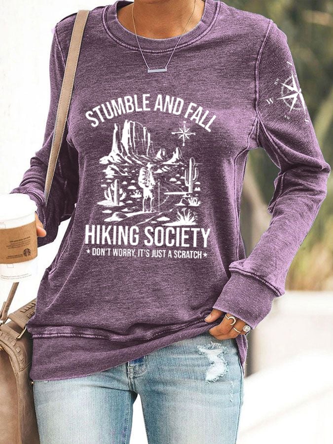 Womens Stumble And Fall Hiking Society Printed Sweatshirt