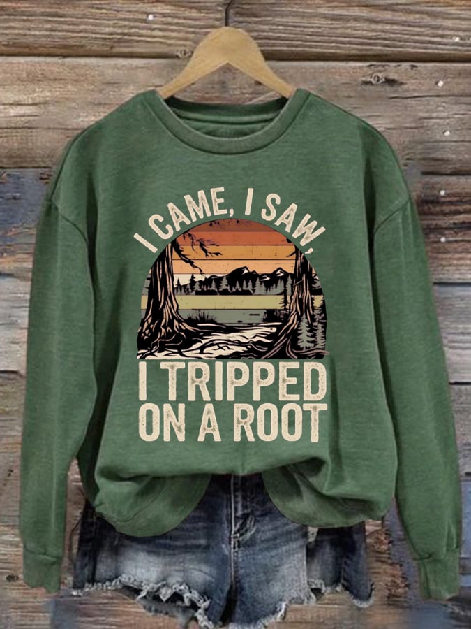 Women's I Tripped On A Root Printed Crew Neck Long Sleeve Sweatshirt