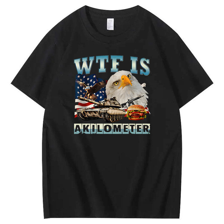 Wtf Is Akilometer American Flag Pattern Print Cotton T-Shirt