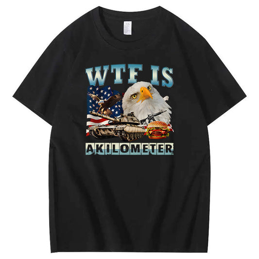Wtf Is Akilometer American Flag Pattern Print Cotton T-Shirt