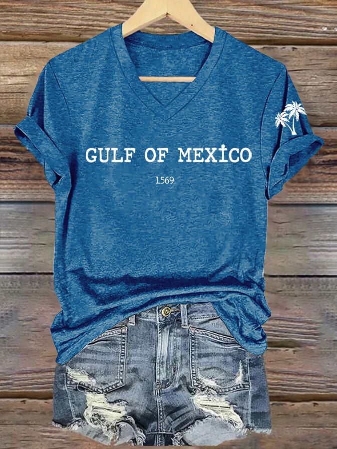 Women's Gulf Of Mexico Printed V Neck T-Shirt