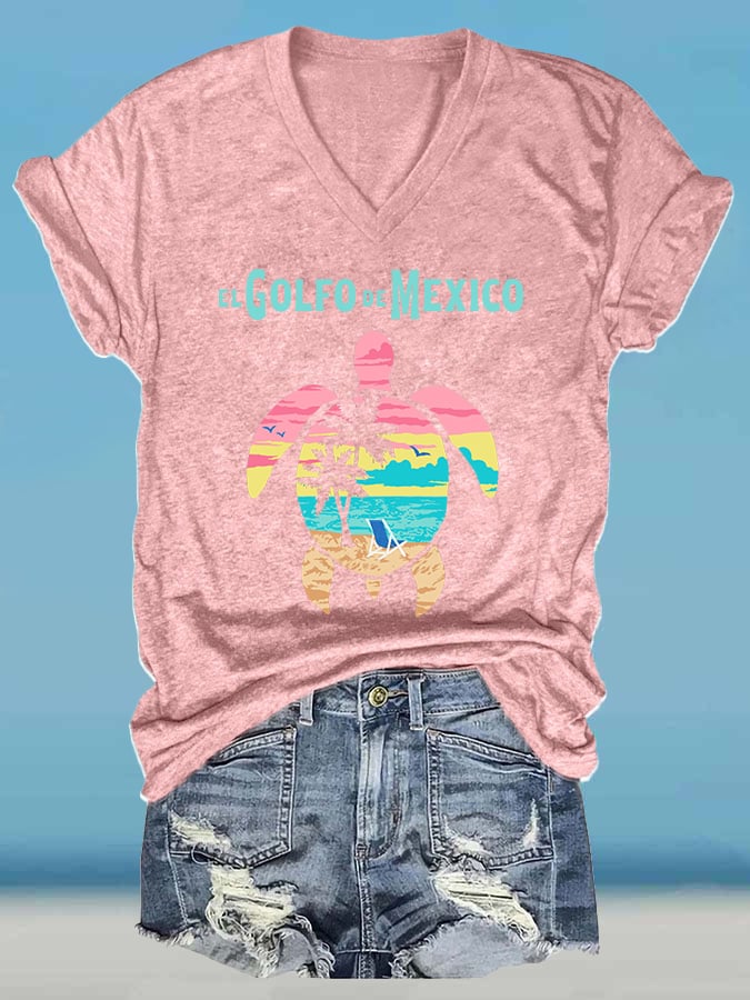 Women's Retro Golfo De Mexico Sea Turtle Print T-Shirt