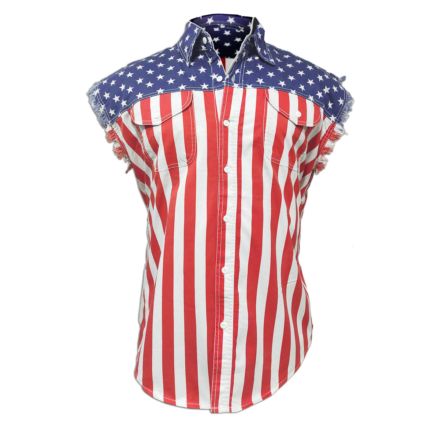 Men'S Independence Day Denim Tank Top Button Down Work Jacket