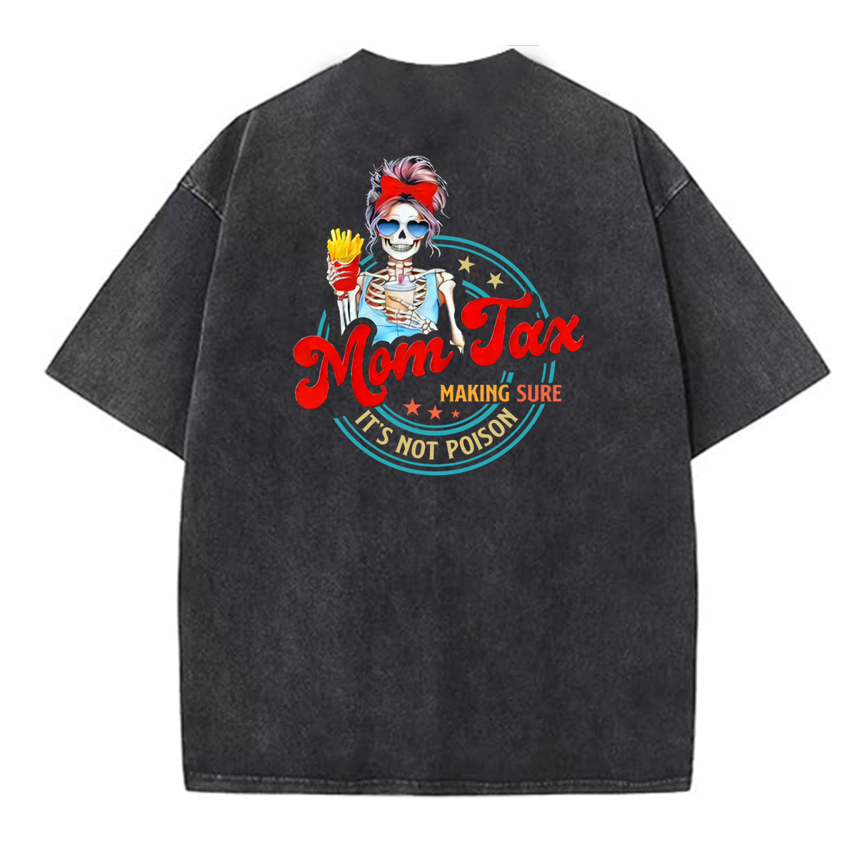 Mom Tax Washed And Distressed Pattern Crew Neck T-Shirt