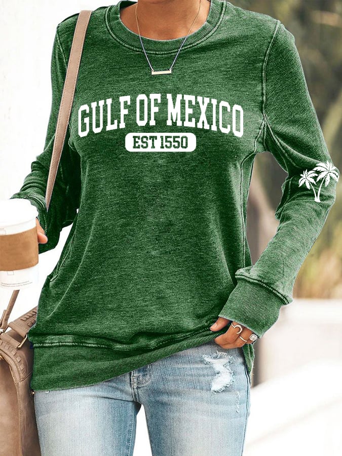 Women's Gulf Of Mexico Print Round Neck Sweatshirt