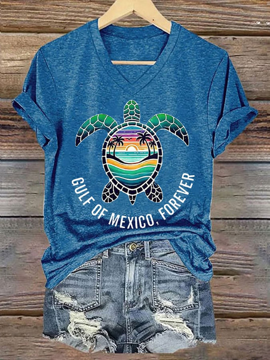Women's Gulf Of Mexico, Forever Sea Turtle V-Neck Tee