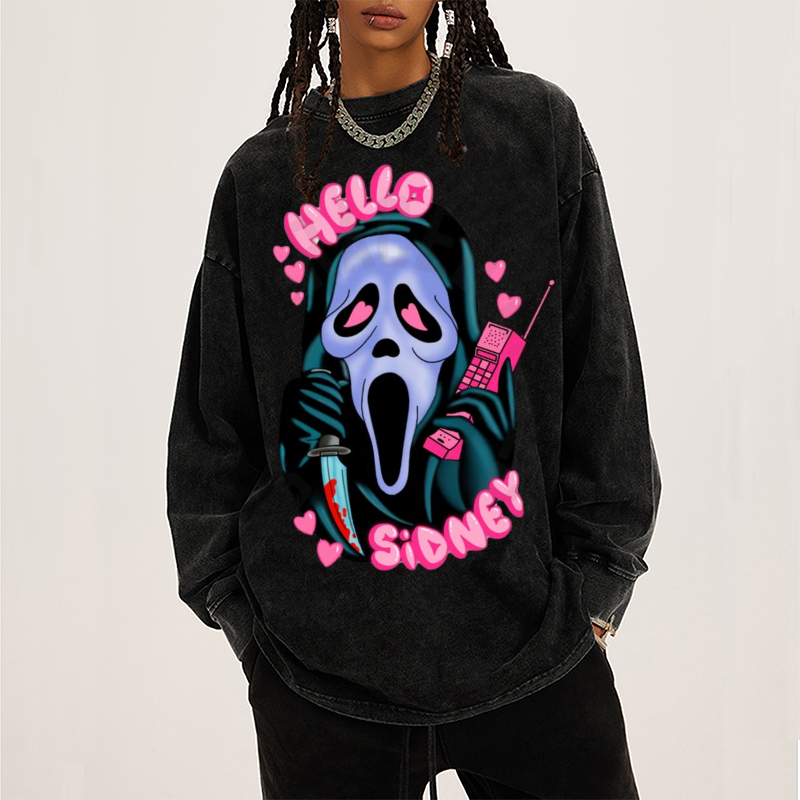 Hello Unisex Washed Printed Round Neck Sweatshirt