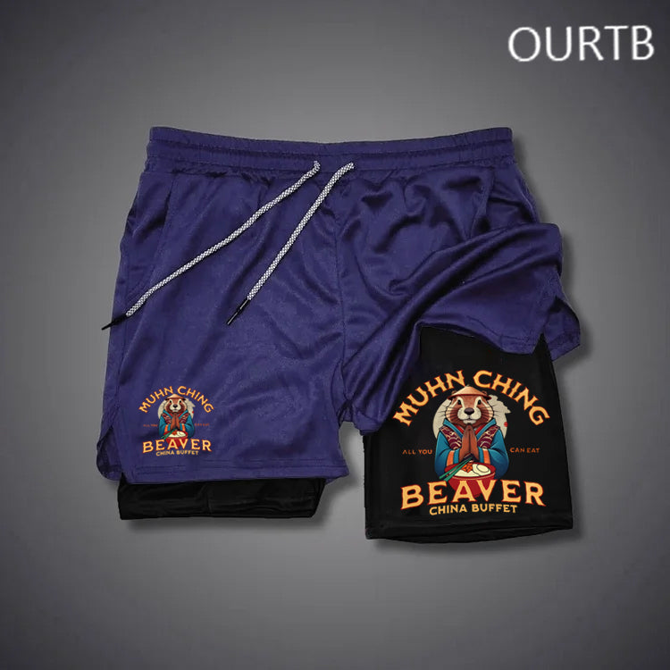 Muhn Ching All You Can Eat Beaver China Buffet Funny Art Print Shorts Pants