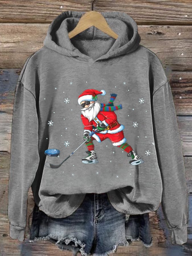 Women's Ice Hockey Santa Print Sweatshirt
