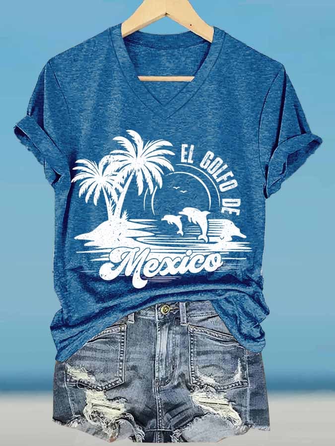 Women's Gulf Of Mexico Printed V Neck T-Shirt