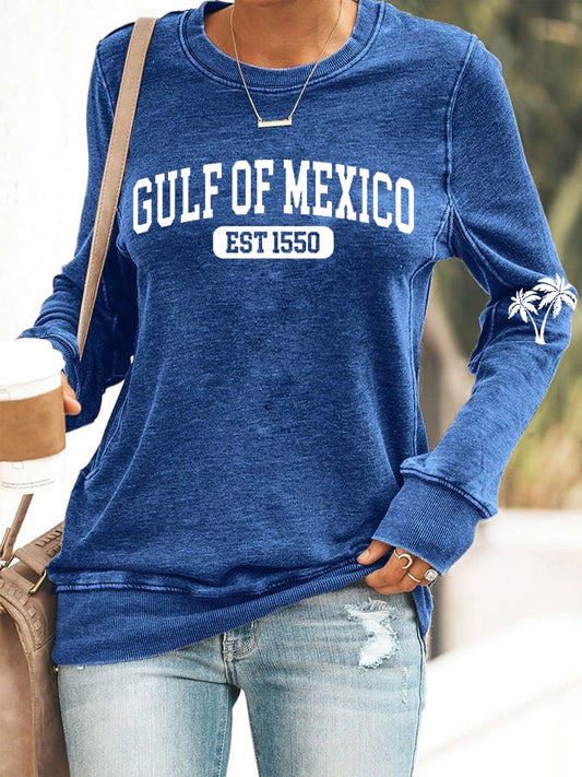 Women's Gulf Of Mexico Print Round Neck Sweatshirt