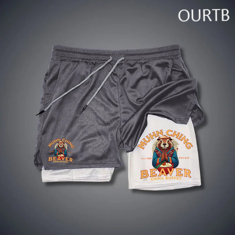 Muhn Ching All You Can Eat Beaver China Buffet Funny Art Print Shorts Pants