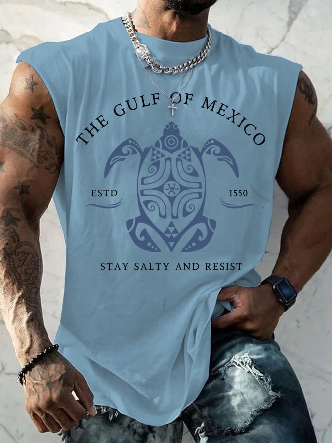 Men's Gulf Of Mexico Print Round Neck Tank Top
