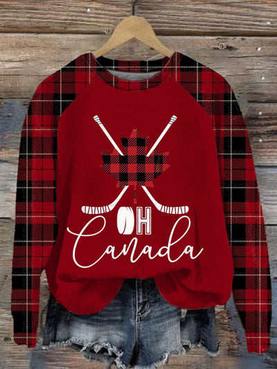 Retro Women's Canadian Hockey Print Raglan Sleeve Sweatshirt