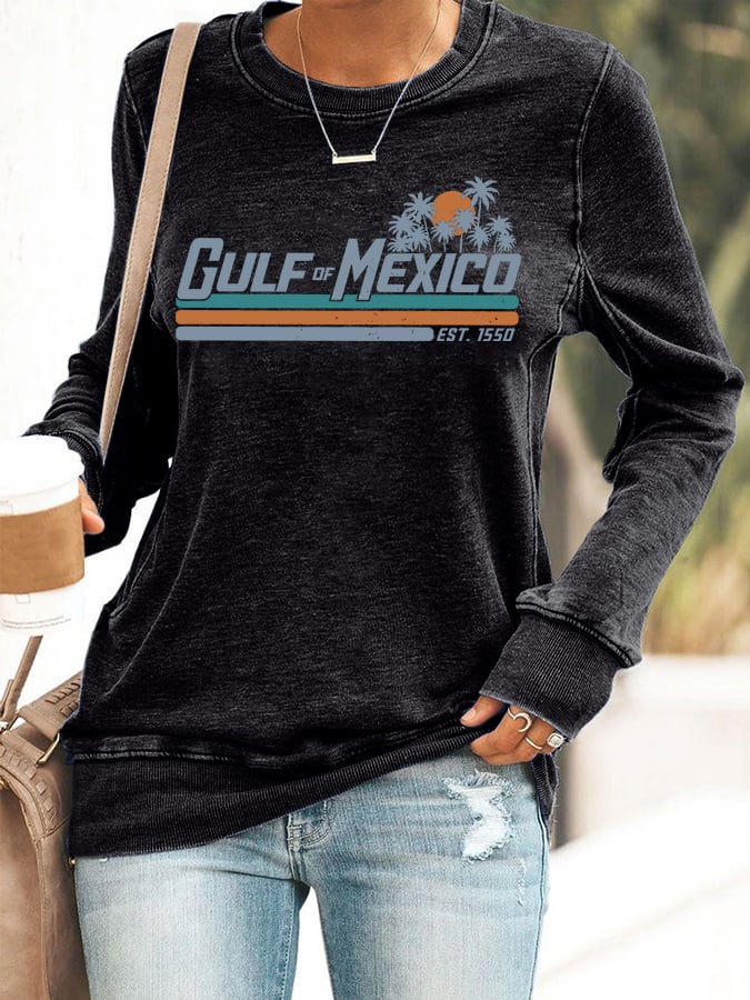 Women's Gulf Of Mexico Print Round Neck Sweatshirt