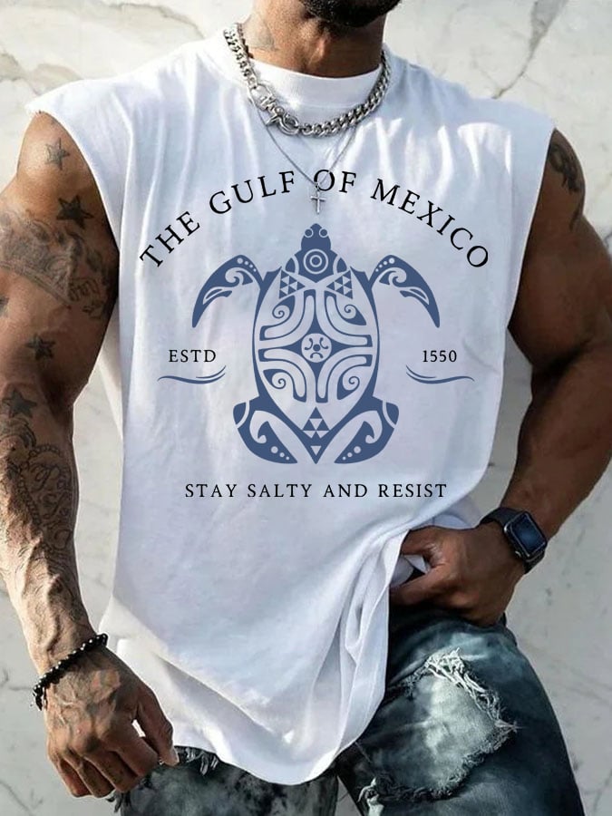 Men's Gulf Of Mexico Print Round Neck Tank Top