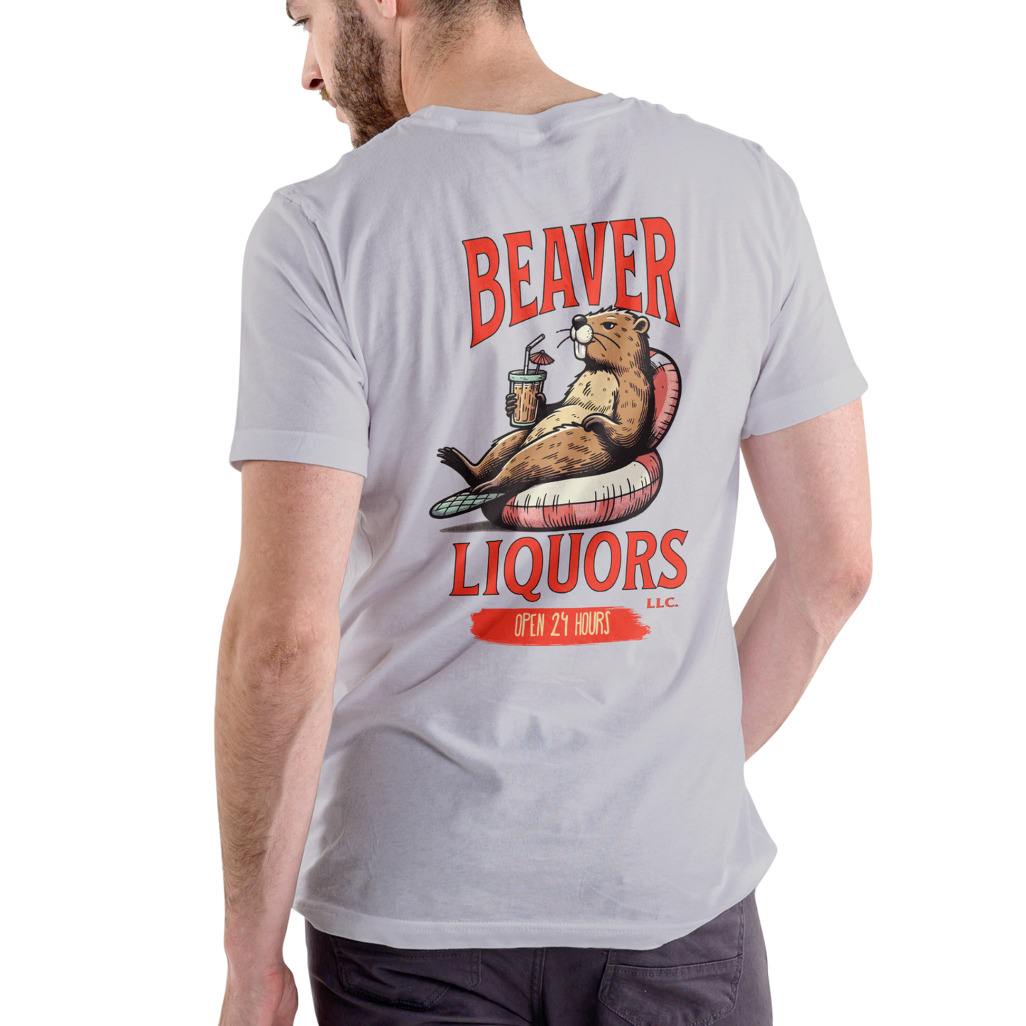 Beaver Pattern Print Crew Neck T-Shirt