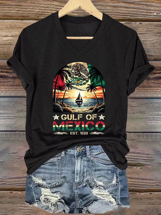Women's Retro Gulf Of Mexico Est 1550 Print T-Shirt