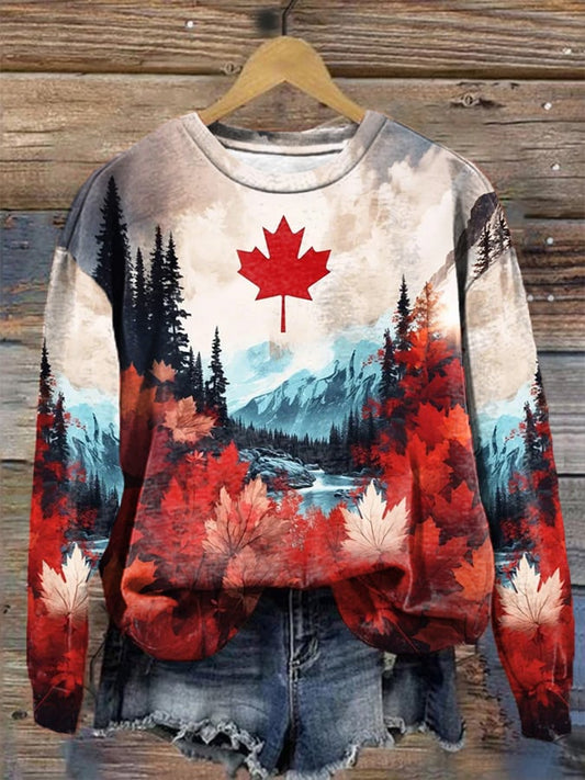 Women's Canada Maple Leaf Print Casual Sweatshirt