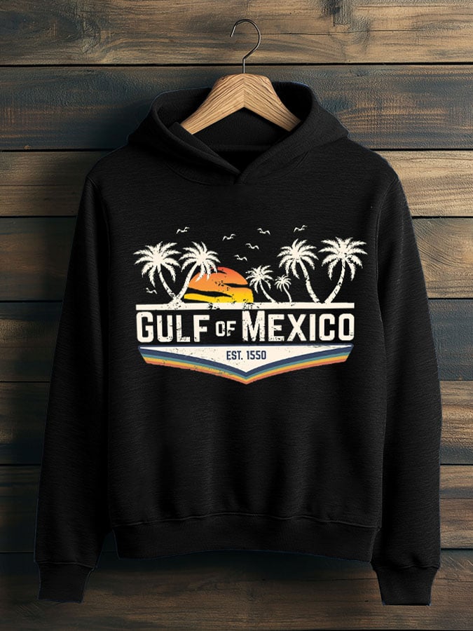 Men's Gulf Of Mexico Print Casual Hooded Sweatshirt