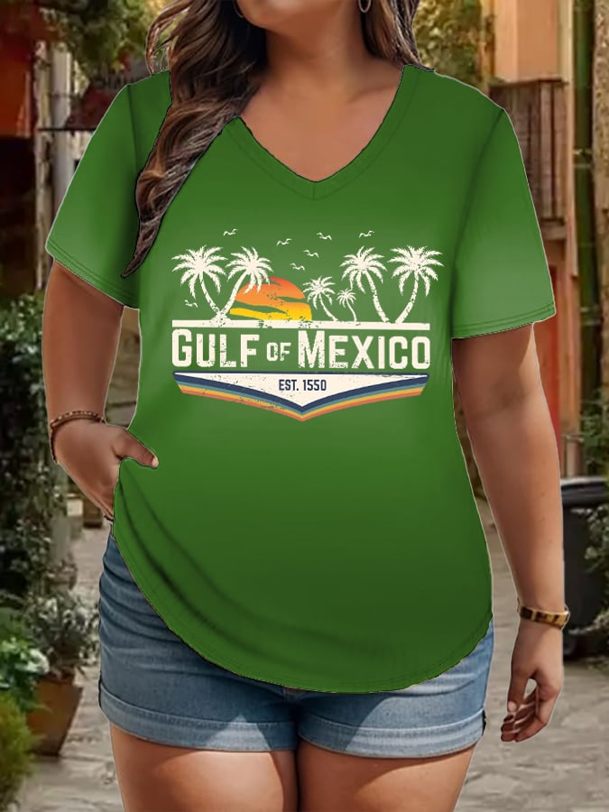 Women's Plus Size Gulf Of Mexico Print V-Neck T-Shirt