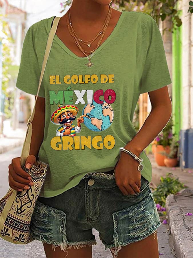 Women's "The Gulf of Mexico Gringo" Printed V-Neck T-Shirt