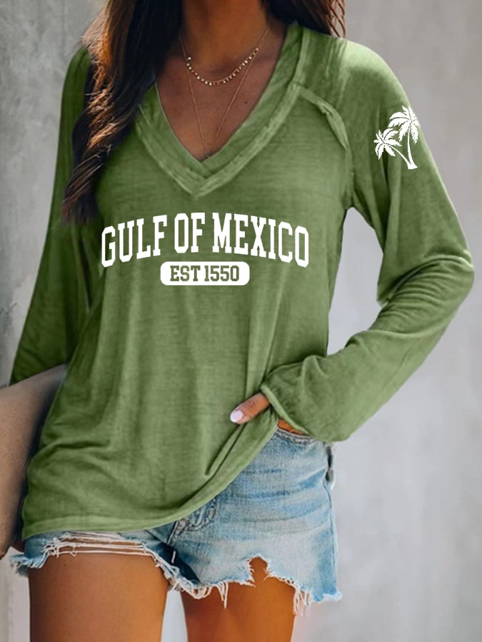 Women's Gulf Of Mexico Print V Neck T-Shirt