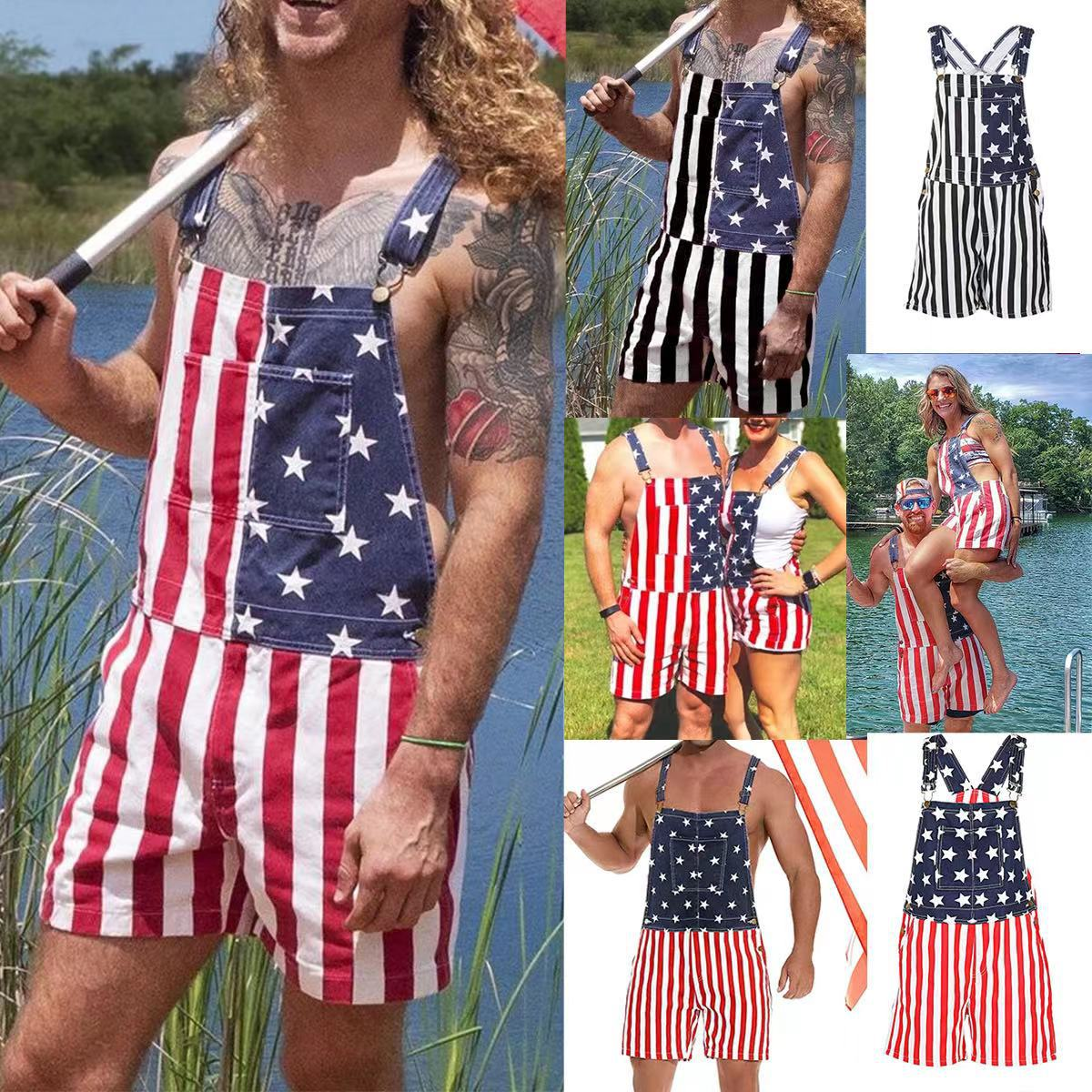 American Independence Day Flag Unisex Canvas Denim Jumpsuit