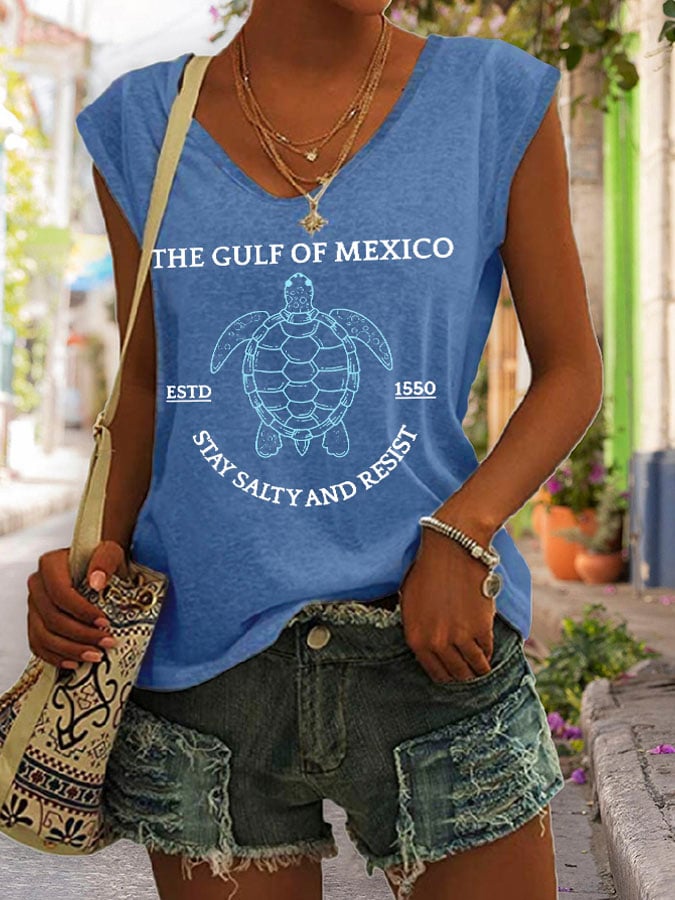 Women's Retro The Gulf Of Mexico Stay Salty And Resist Est 1550 Print Tank Top