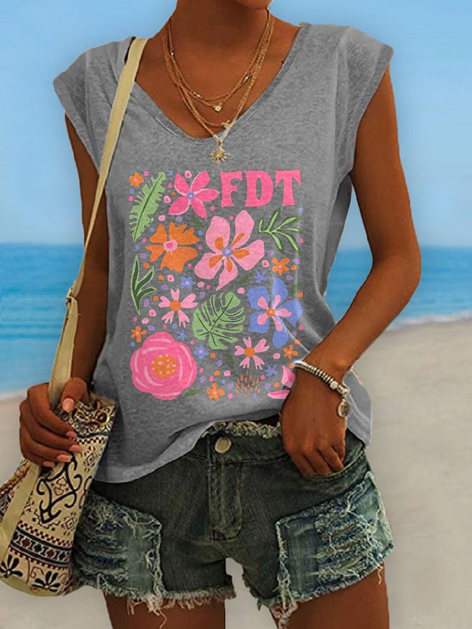 Women's Retro Flowers FDT Print Tank Top