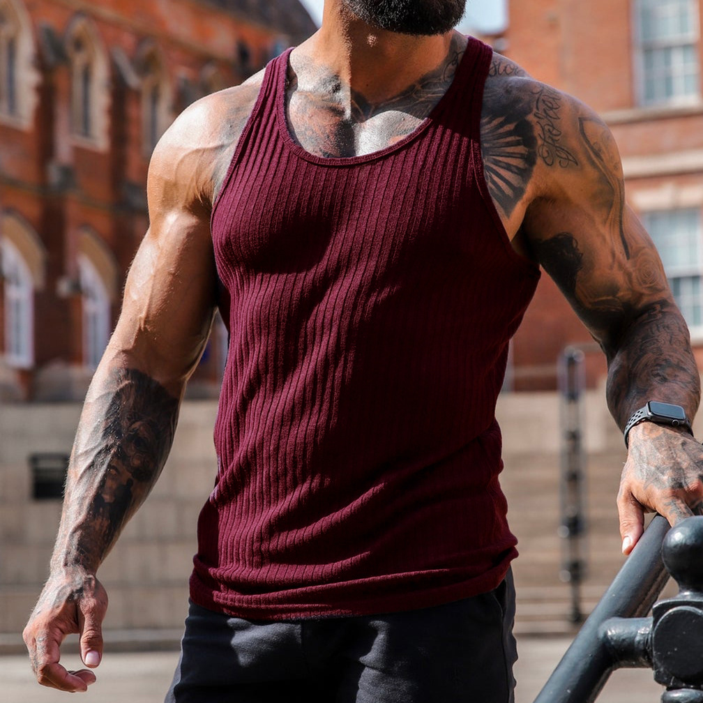 Men's Knitted Vertical Striped Fitness Vest