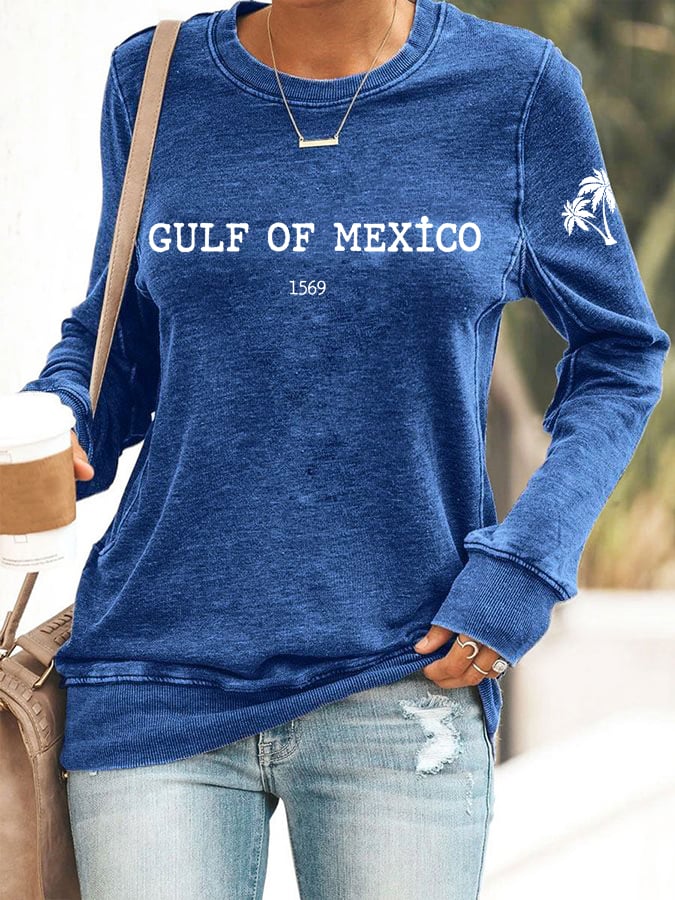 Women's Gulf Of Mexico Print Round Neck Sweatshirt