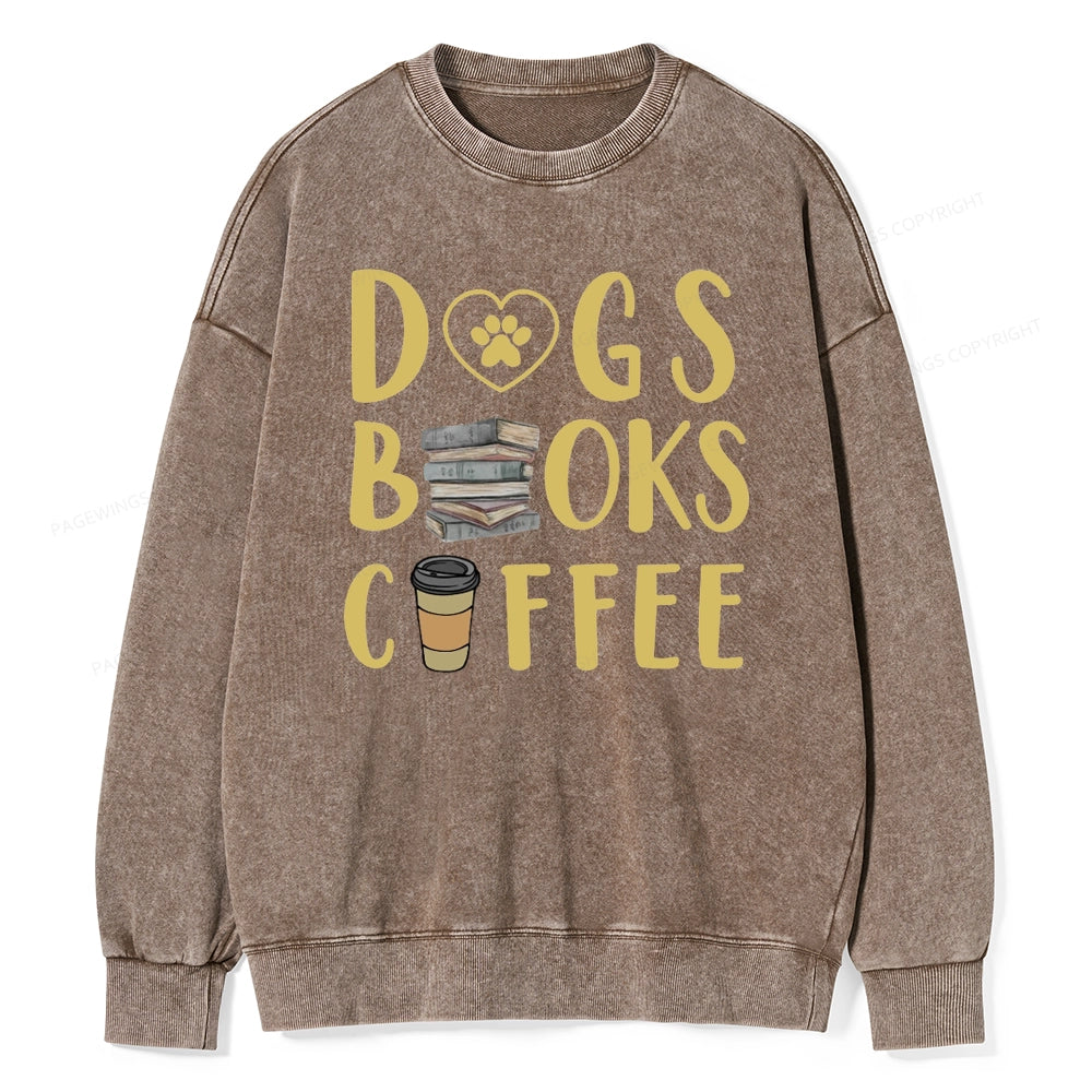 Pagewing Dogs, Books, Coffee Unisex Washed Sweatshirt