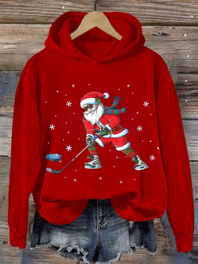 Women's Ice Hockey Santa Print Sweatshirt