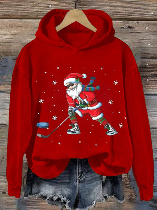 Women's Ice Hockey Santa Print Sweatshirt
