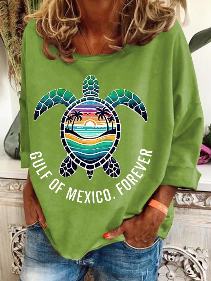 Women's Gulf Of Mexico Forever Sea Turtle Long-Sleeve Top