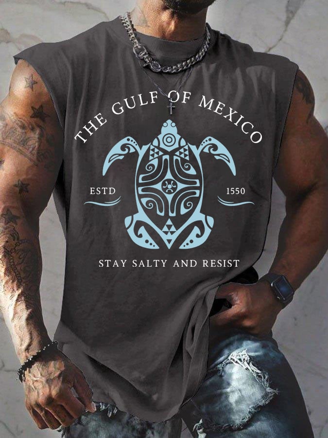 Men's Gulf Of Mexico Print Round Neck Tank Top