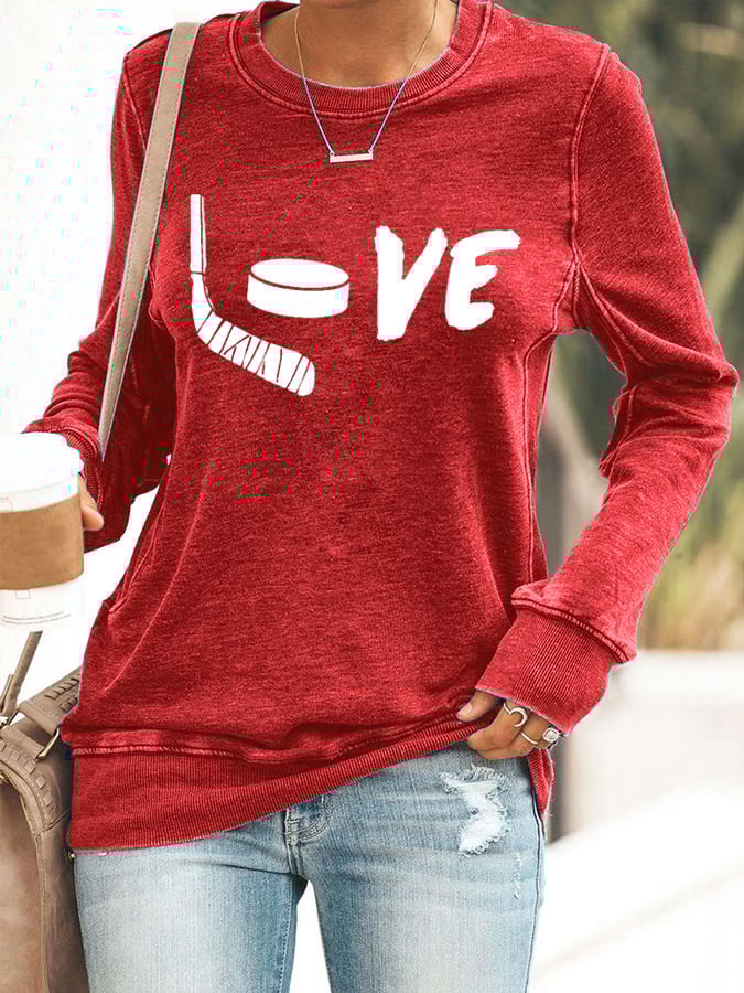 Women's Love Ice Hockey Printed Casual Sweatshirt