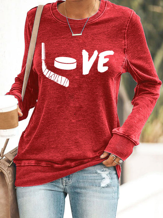 Women's Love Ice Hockey Printed Casual Sweatshirt