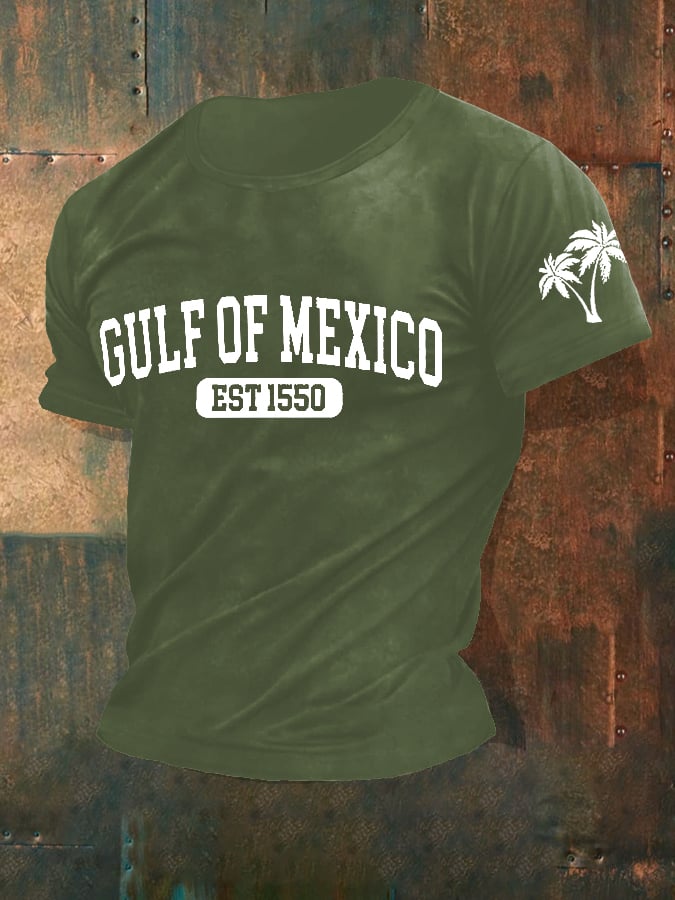 Men'S Retro Gulf Of Mexico Printed Casual Crew Neck T-Shirt