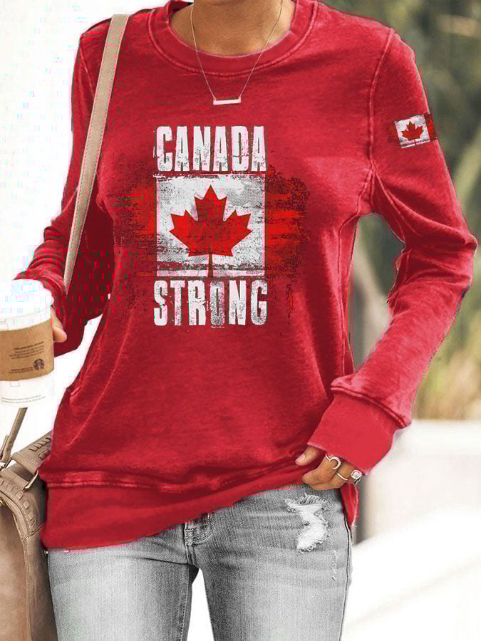 Women's Canada Strong Maple Leaf Flag Print Sweatshirt