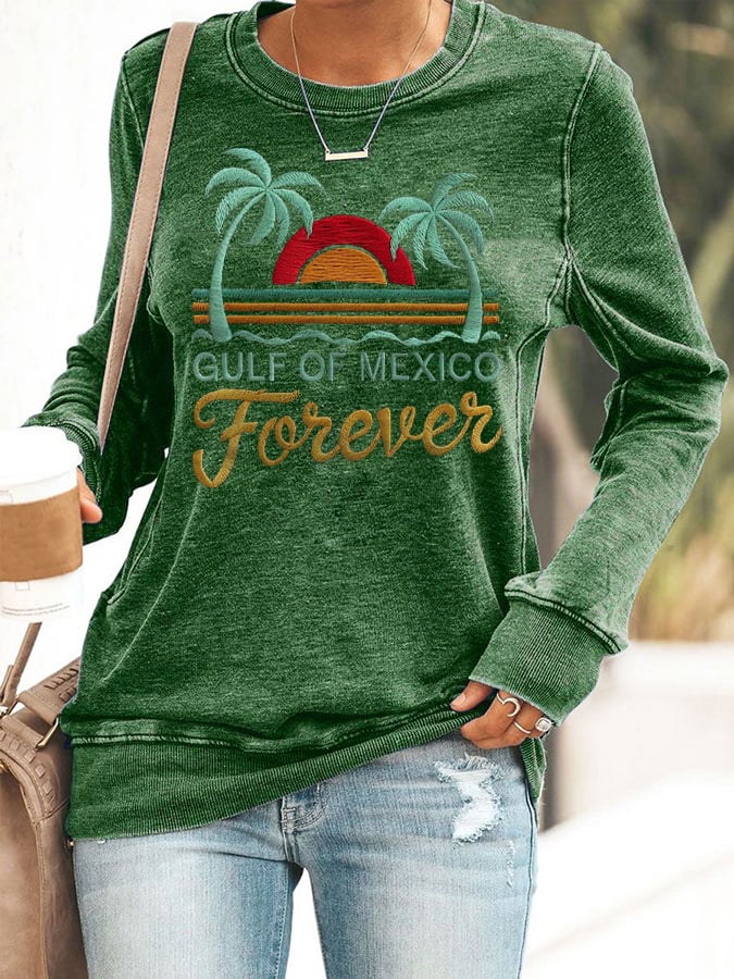 Women's Gulf Of Mexico Print Round Neck Sweatshirt