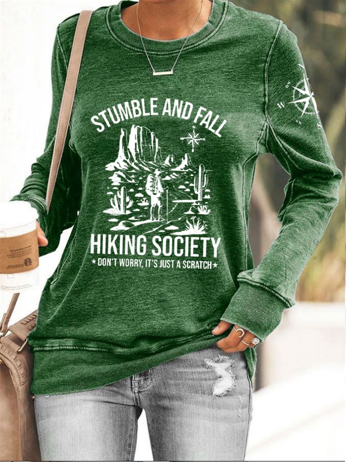 Womens Stumble And Fall Hiking Society Printed Sweatshirt