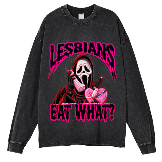 Eat What Ghost Unisex Casual Washed Printed Sweatshirt