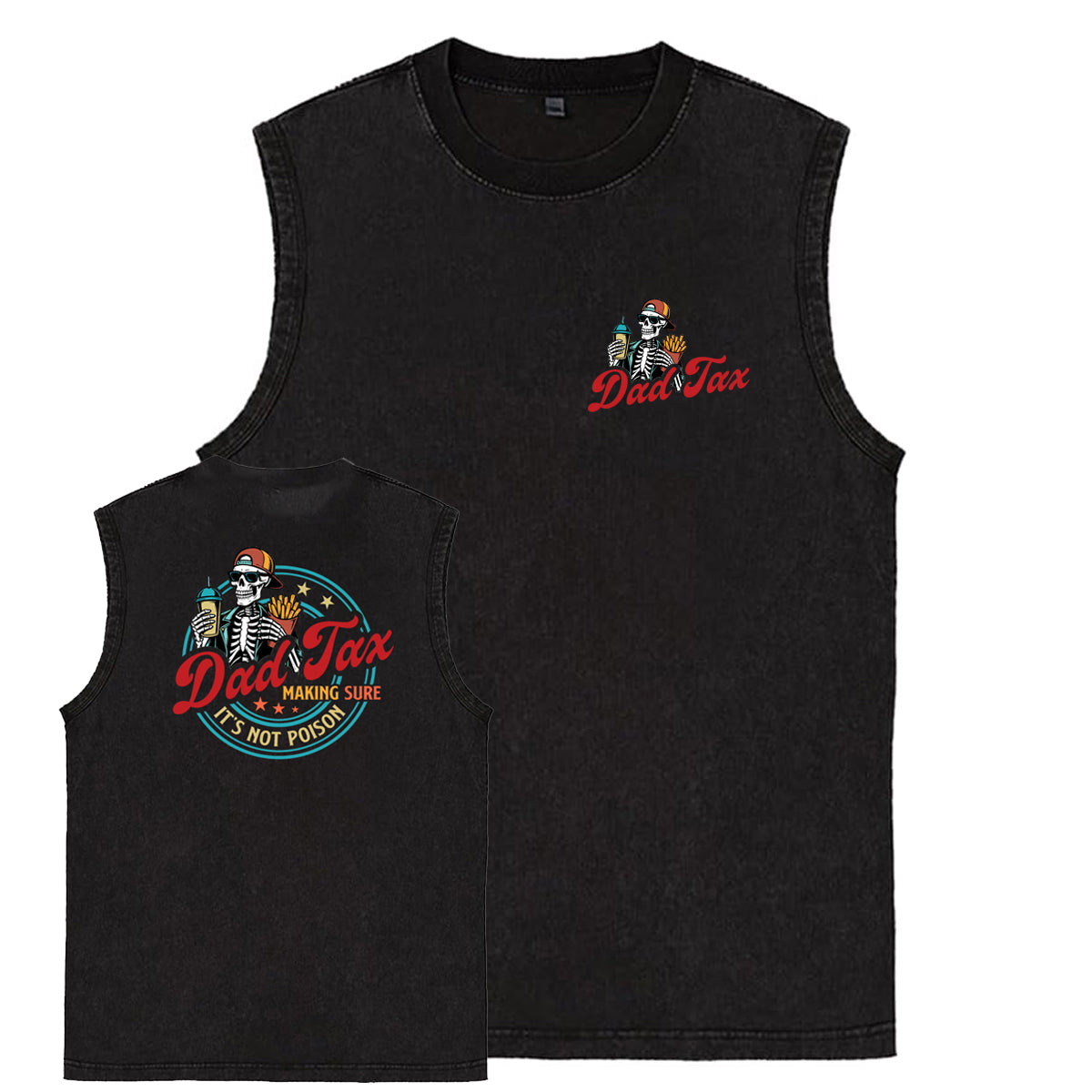 Dad Tax Pattern Sleeveless Cotton Washed Printed Loose Vest