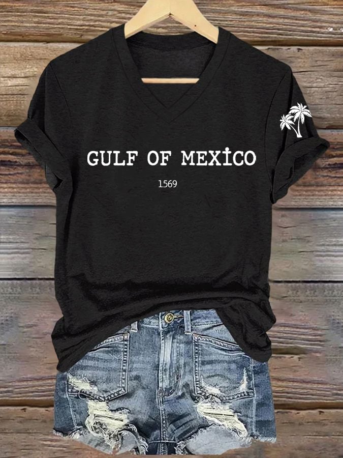 Women's Gulf Of Mexico Printed V Neck T-Shirt