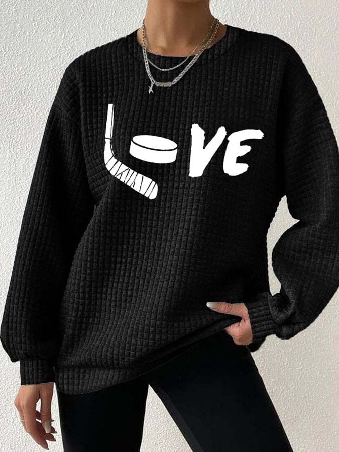 Women's Love Ice Hockey Print Long Sleeve Sweatshirt