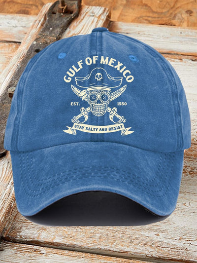 Retro Gulf Of Mexico Est 1550 Stay Salty And Resist Printed Baseball Cap