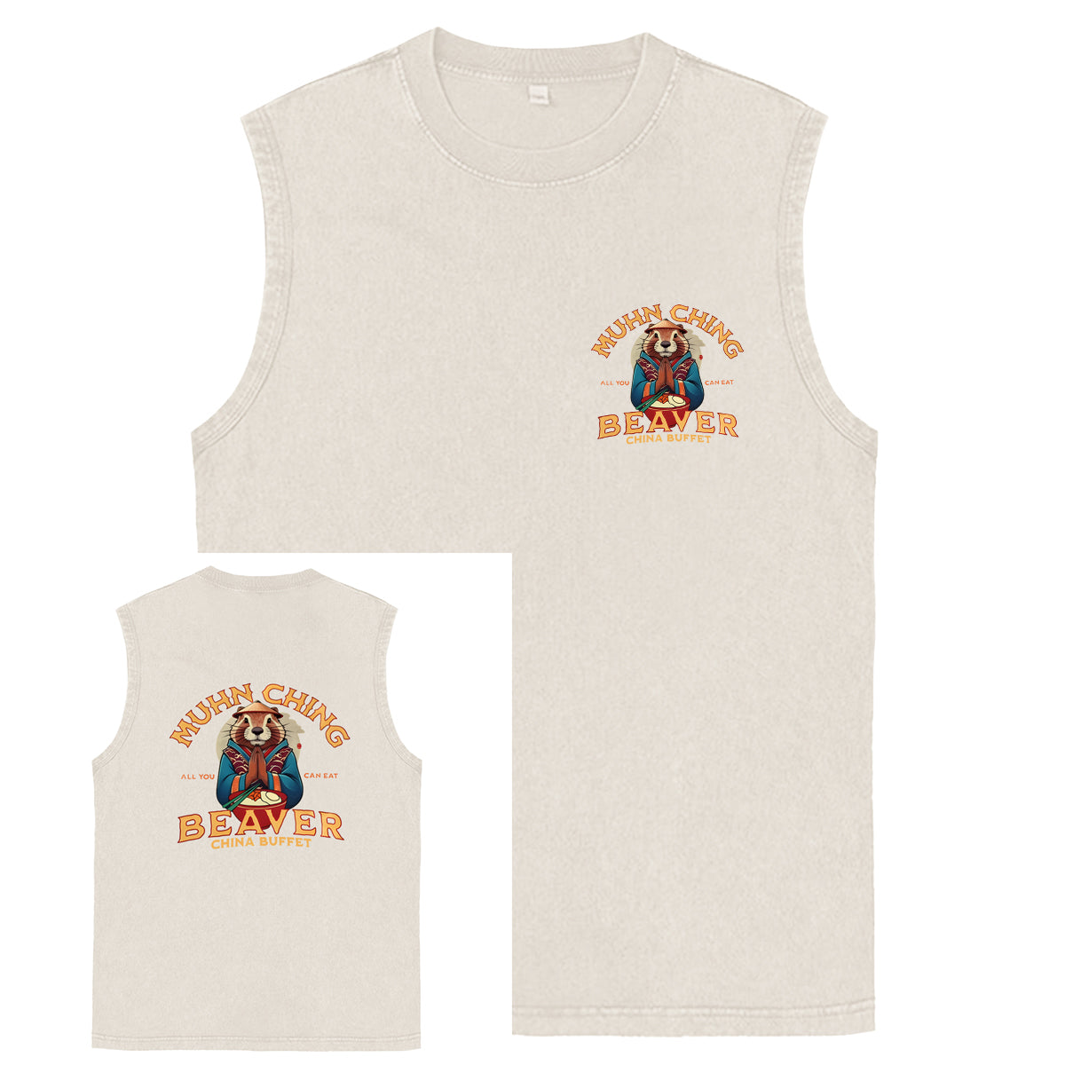 Muhn Ching All You Can Eat Beaver China Buffet Art Print Cotton Sleeveless Tank Tops