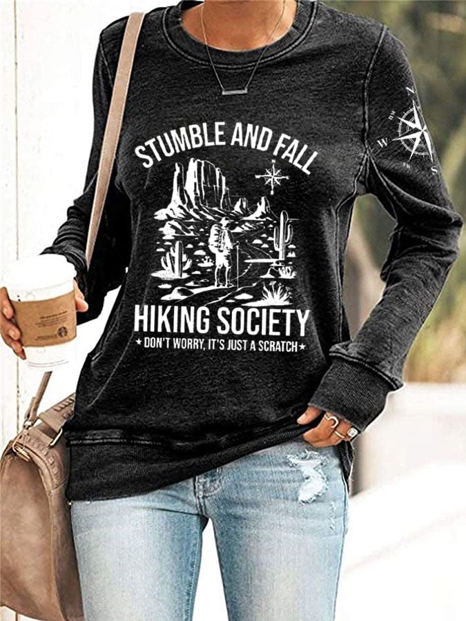 Womens Stumble And Fall Hiking Society Printed Sweatshirt